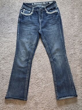 Answer Me Women's Dark Wash Boot Cut Jeans with Embellished Pockets